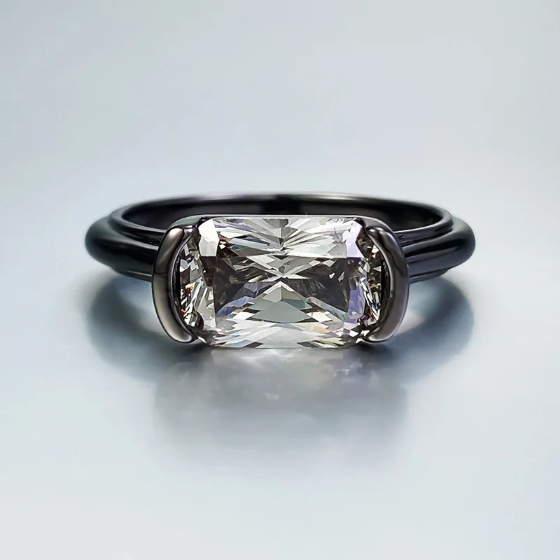 

S925 Серебряное кольцо 6*9 прямоугольной формы с черным серым Цирконом персонализированное модное Универсальное кольцо из бутика ювелирные изделия для женщин