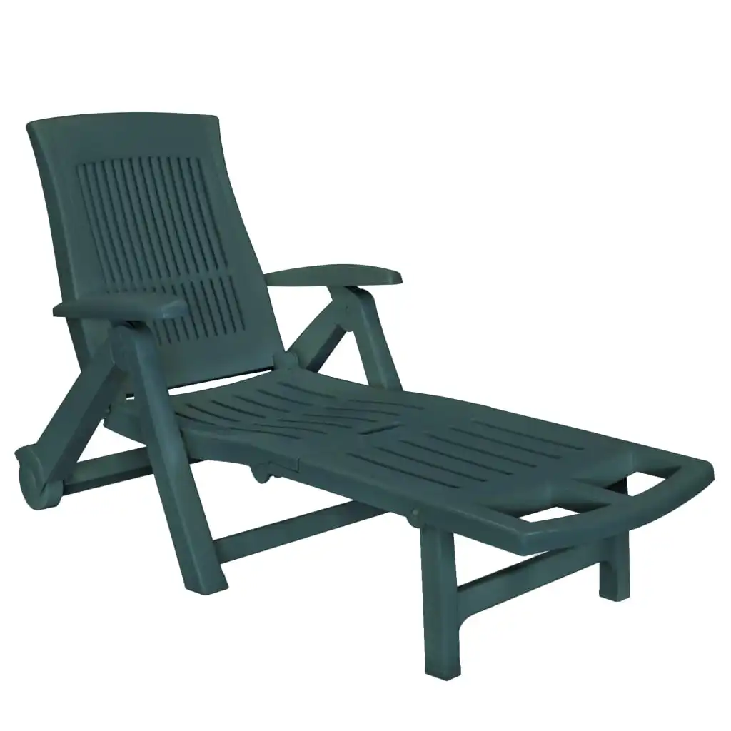 Outdoor Patio Garden Sun Lounger Lounge Chairs Pool Outside Deck with Footrest Plastic Green