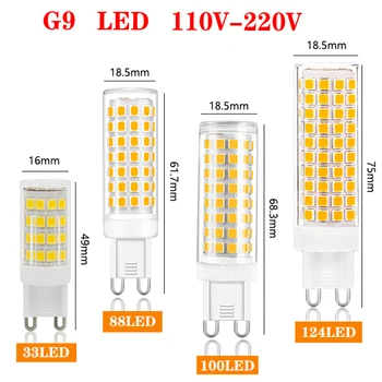 가장 밝은 LED 램프, 세라믹 SMD2835 LED 전구, 따뜻하고 차가운 흰색 스포트라이트, 할로겐 조명 교체, G9, AC110V, 220V, 5W, 12W, 15W