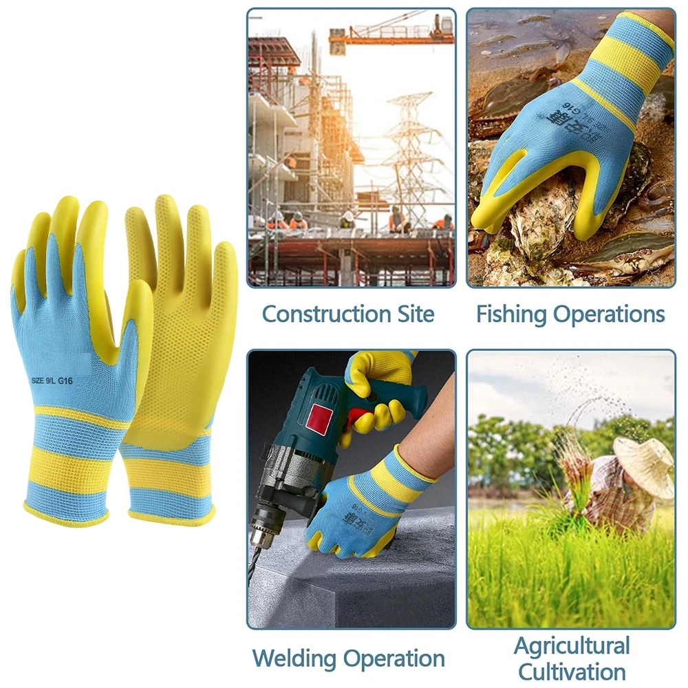 12 PCS Blue Safety Work Gloves Non-slip Wear-resistant Breathable Nitrile Gloves Rubber Protective Equipment Soft Puncture Proof 6
