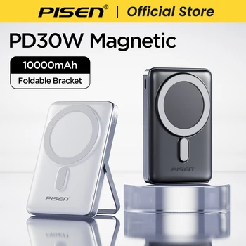 PISEN 30W 10000mAh Magnetic Wireless Power Bank with Stand LED Digital Display Fast Charging External Battery for Samsung Xiaomi 1