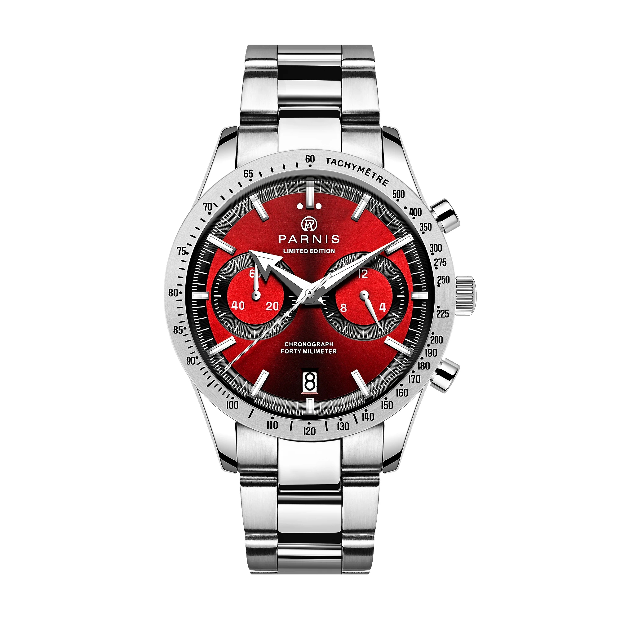 

New Arrival Parnis 40mm Red Dial Quartz Chronograph Watch Men Calendar Waterproof Luxury Watches Relogio Masculino Clock Gift