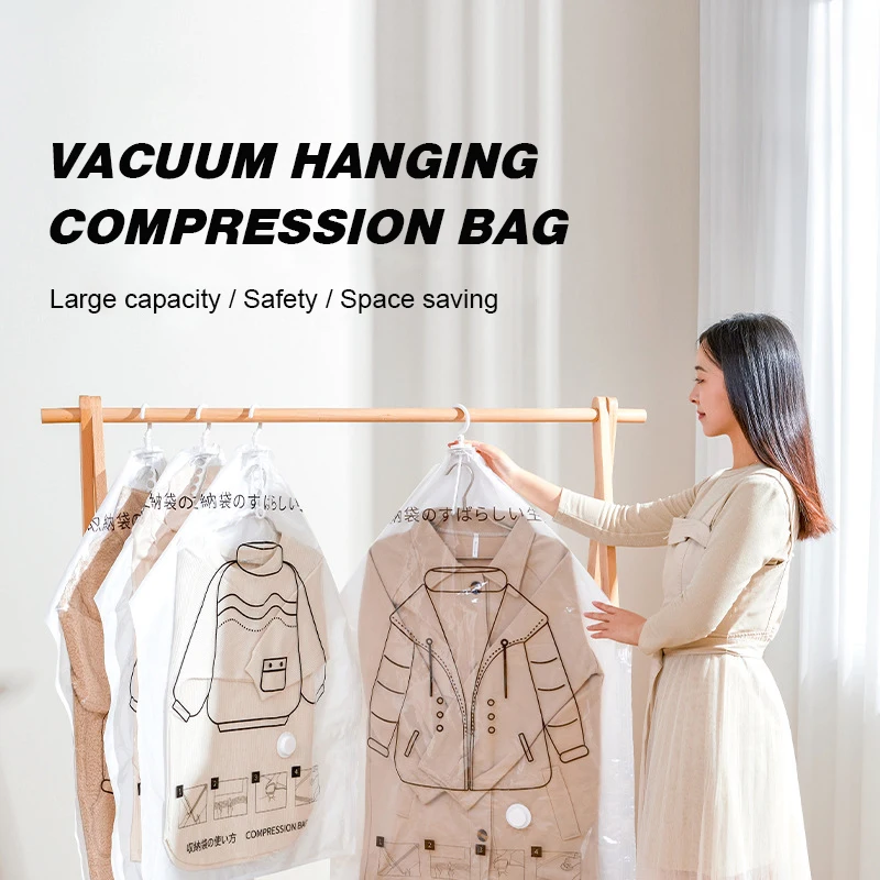 

Vacuum Hanging Storage Bags, Space Saving Clothes Compression Vacuum Covers, Reusable Closet Vacuum Storage Bag, Clothes for Dow