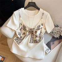 T-shirts pour femmes à effet double, patchwork, mode décontractée, style coréen, camisetas, tops courts oversize, tuniques, t-shirts d'été, vêtements pour femmes 2