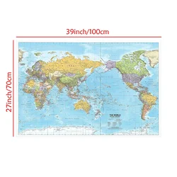 Vintage Fabric World Map Large Wall Hanging Art Poster - Travel - Inspired Decor Chart (100cmx70cm)