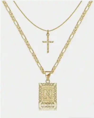 Letter Necklace Layered Initial Cross Necklace, Layering Square Letter Pendant Figaro Chain Cross Choker  for Women Girls
﻿ - Image 22