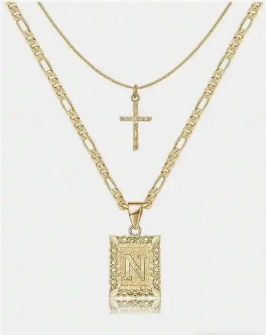 Letter Necklace Layered Initial Cross Necklace, Layering Square Letter Pendant Figaro Chain Cross Choker  for Women Girls
﻿ - Image 22
