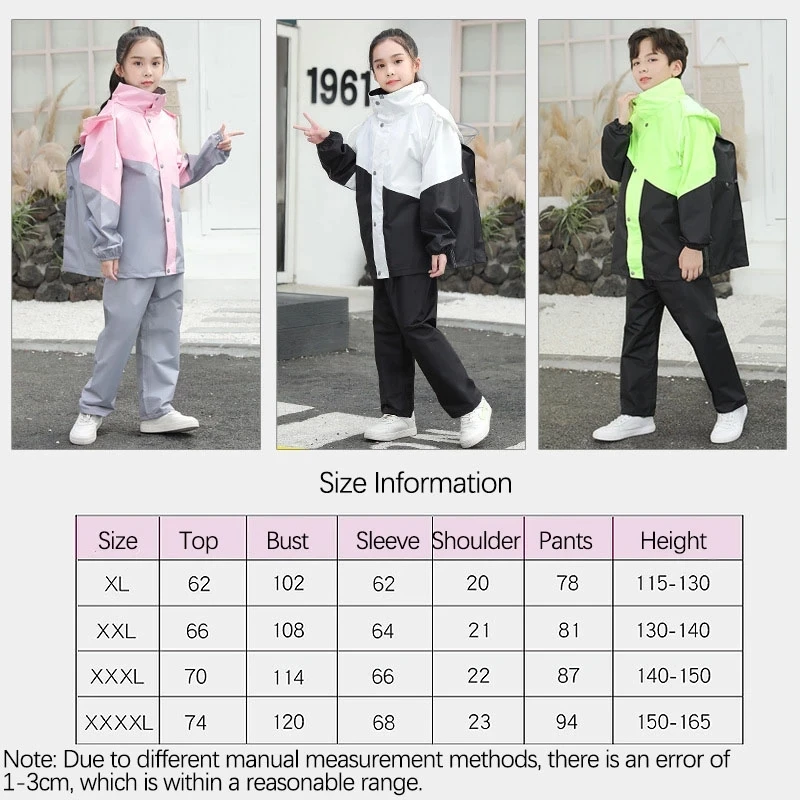 Tuta Impermeabile Bambini - Poncho Antipioggia Un Pezzo Con Strisce Riflettenti - Foto 2