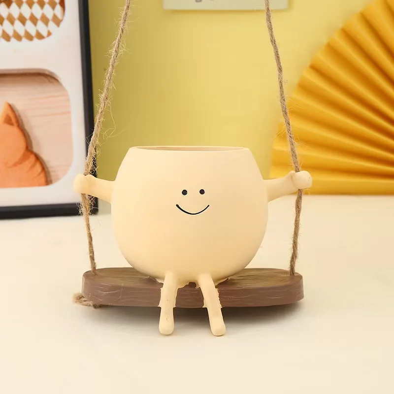 Smiley Face Resin Succulent Planter - Personalized Desktop Decoration and Home Gift