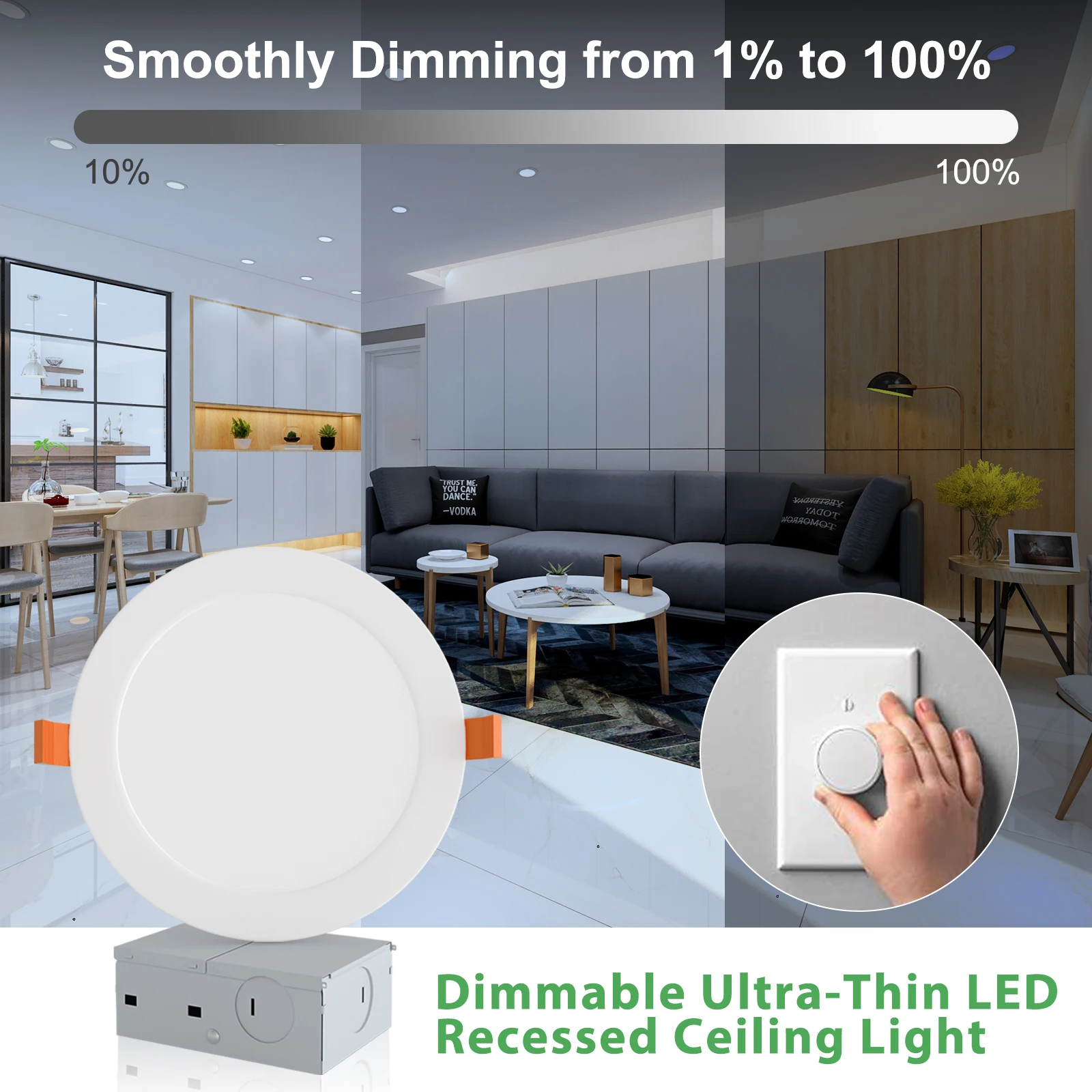 12pcs 6 Inch 5CCT AC120V Ultra Thin LED Recessed Ceiling Light with Junction Box Dimmable Canless Light Selectable 12W 1050LM