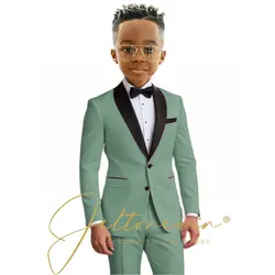Charming Pink Boys' Two - Piece Formal Tuxedo Set with Shawl Lapel Blazer and Slim Fit Pants - 16t (Light green)