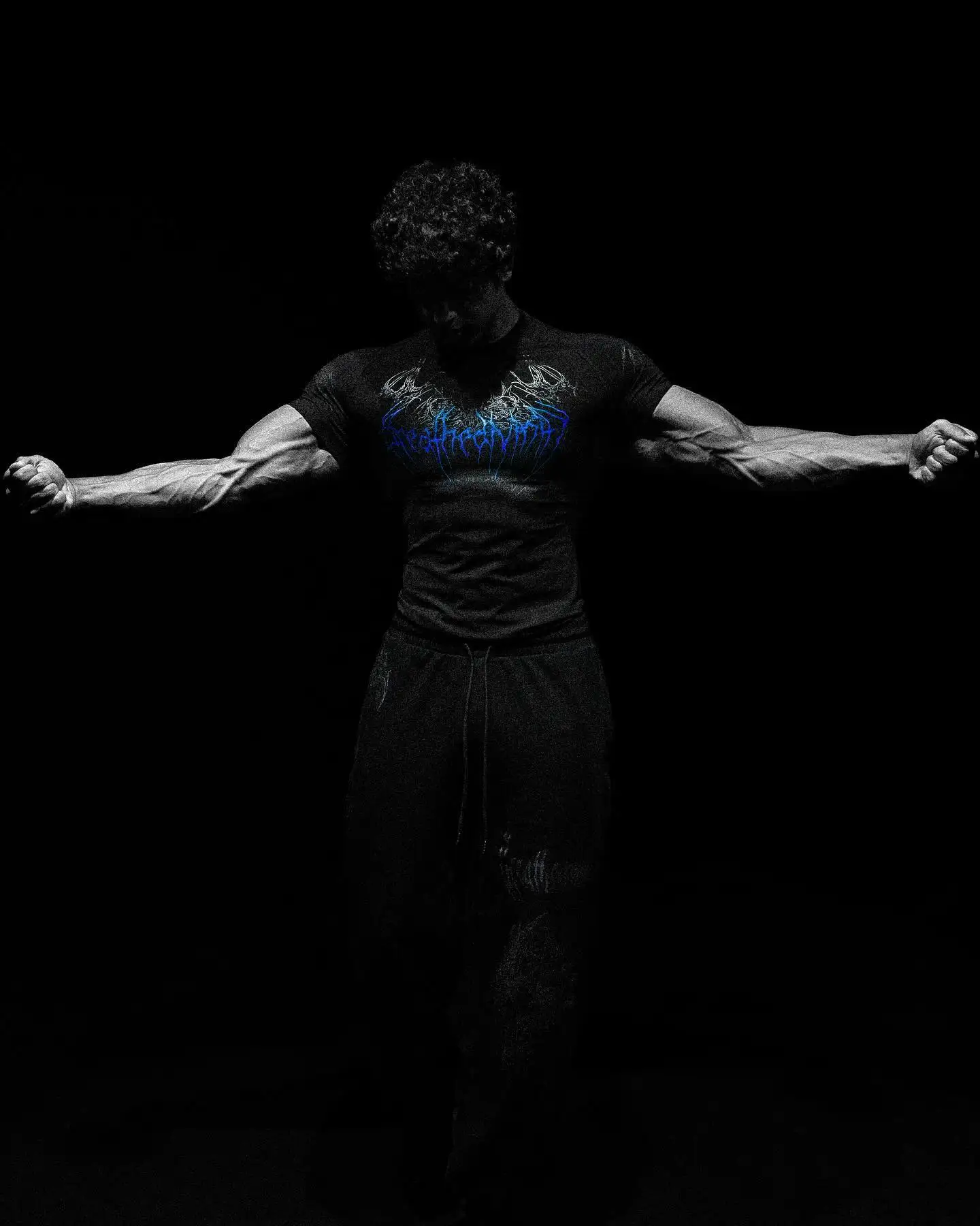 Breathedivinity Compression Shirt Short Sleeve tops Muscle GYM Fitness Mock Neck in Black Wolves Club Y2K 3