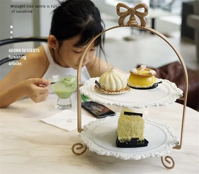 White Dessert Table Display Stand Wedding Decoration Afternoon Tea Double-Layer Cake Stand Gold Pastry Decoration Plate 3 layer