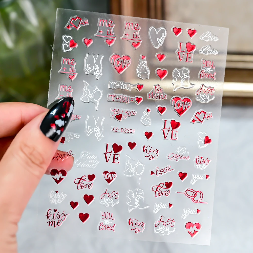 1 Stück 5D Rote Lippen/Liebe Nagelkunst-Aufkleber Sexy Valentinstag Herz/Rose/Band Selbstklebende Nagelsticker für Hochzeit/Party Nageldekoration – Detail 20