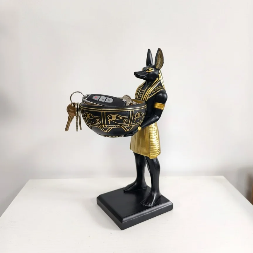 25cm Egyptian God Anubis Statue with Bowl Home Decor Living Room God Anubis Figurine Ancient Egypt Art Sculpture Gift - Image 3