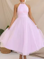 Elegant Women’s Backless Long Dress with Halter Neck