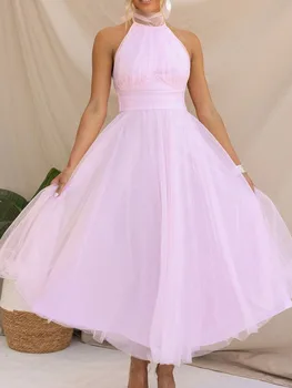 Elegant Women’s Backless Long Dress with Halter Neck