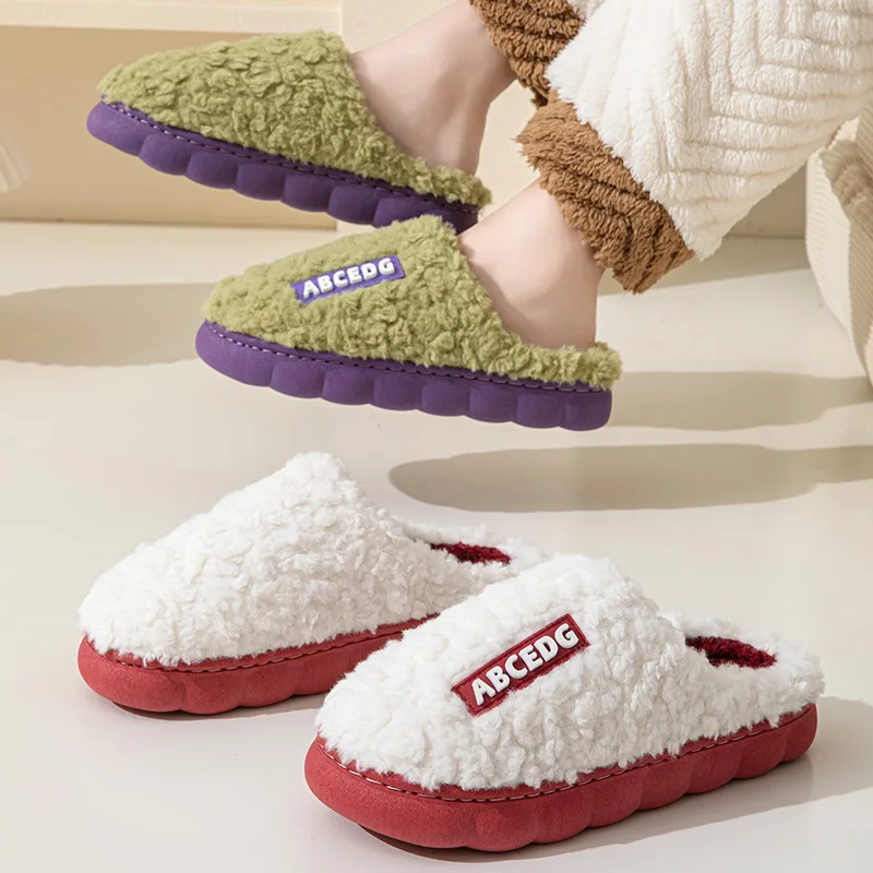 Thick Sole Home Indoor Outside Men And Women Couples Winter Household Warm Fluffy Slippers Fashion Plush Cotton Shoes Ladies 2