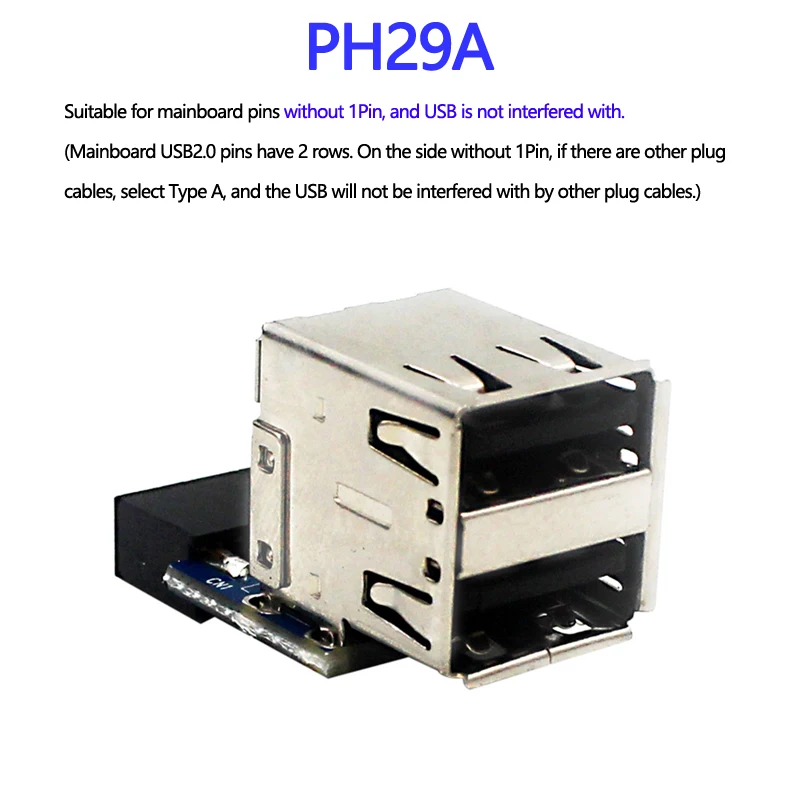 M30S Adattatore USB 2.0 Da 9 Pin A 2 Porte USB Tipo A Femmina Per Scheda Madre PC - Cavo 30cm - 2