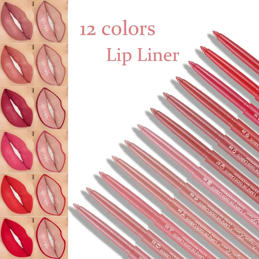 Lip Liner Waterproof Matte Lipliner Pencil Sexy Red Contour Lip Tint Lip Stick Lasting Moisturising Non-stick Cup Lips Makeup 12Colors