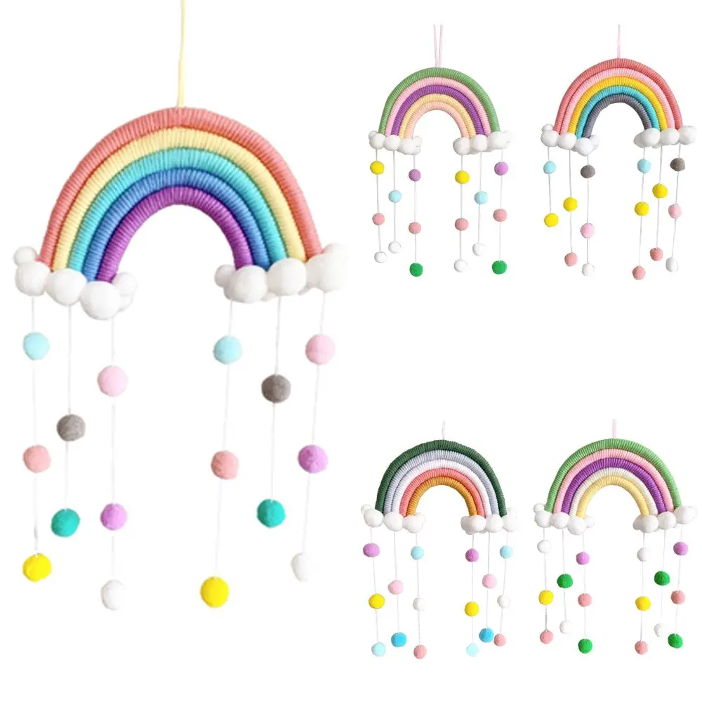 

Macrame Rainbow Clouds Tapestry Delicate PomPom Woven Wall Hanging Decor Handmade Photo Prop Home