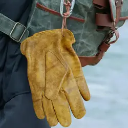 Premium Brown Leather Cowhide Work Gloves with Faded Effect - XL (Yellow - 01)