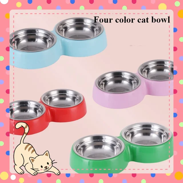 Double Pet Food Bowl Stainless Steel Drinkware Pet Drinking Food Dog Food Puppy Feeding Supplies Kitten Eat Cat Accessories 5