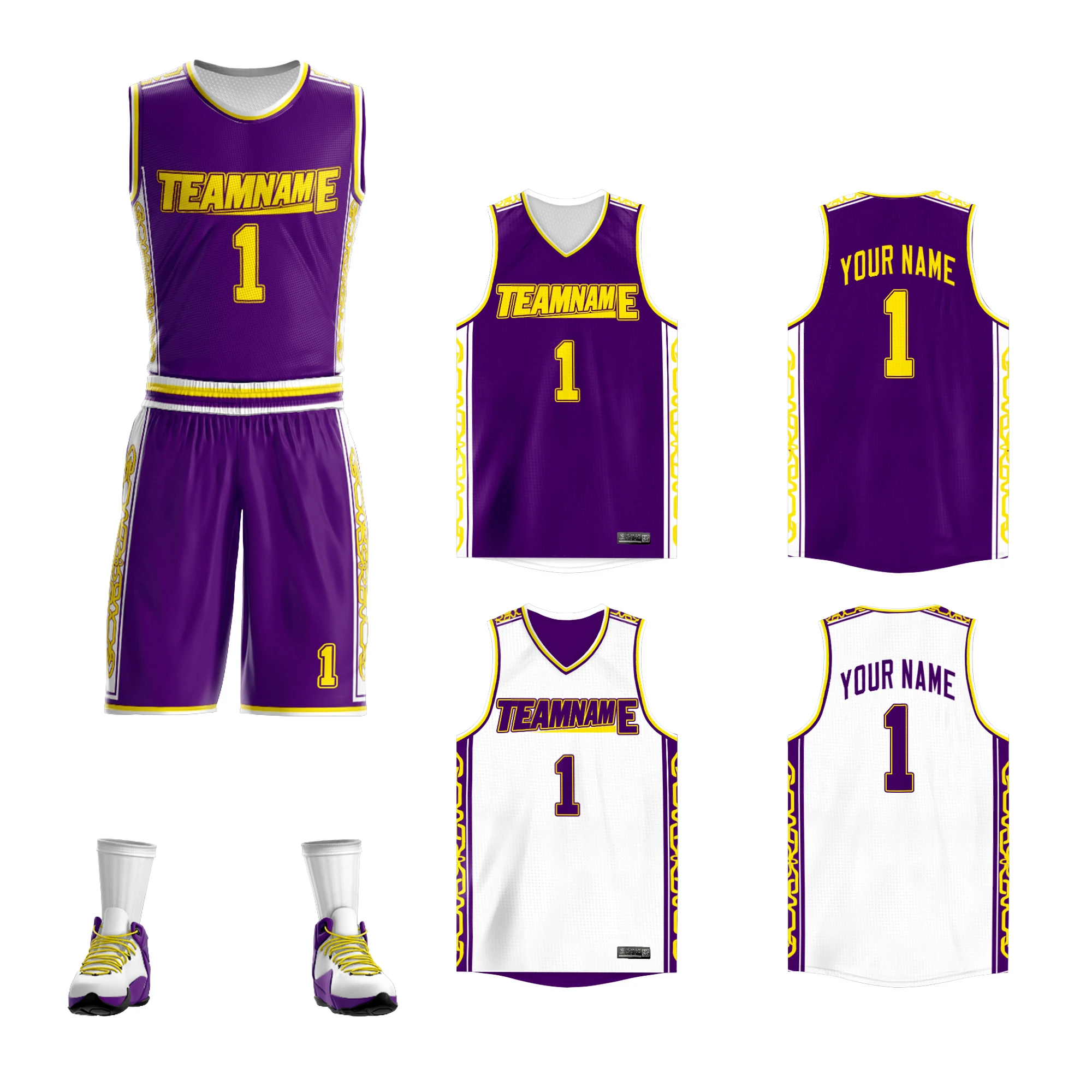Reversible Basketball Jersey Uniform Personalized Printed Double Sided Basketball Shirt Men's Tank Top with Shorts Set