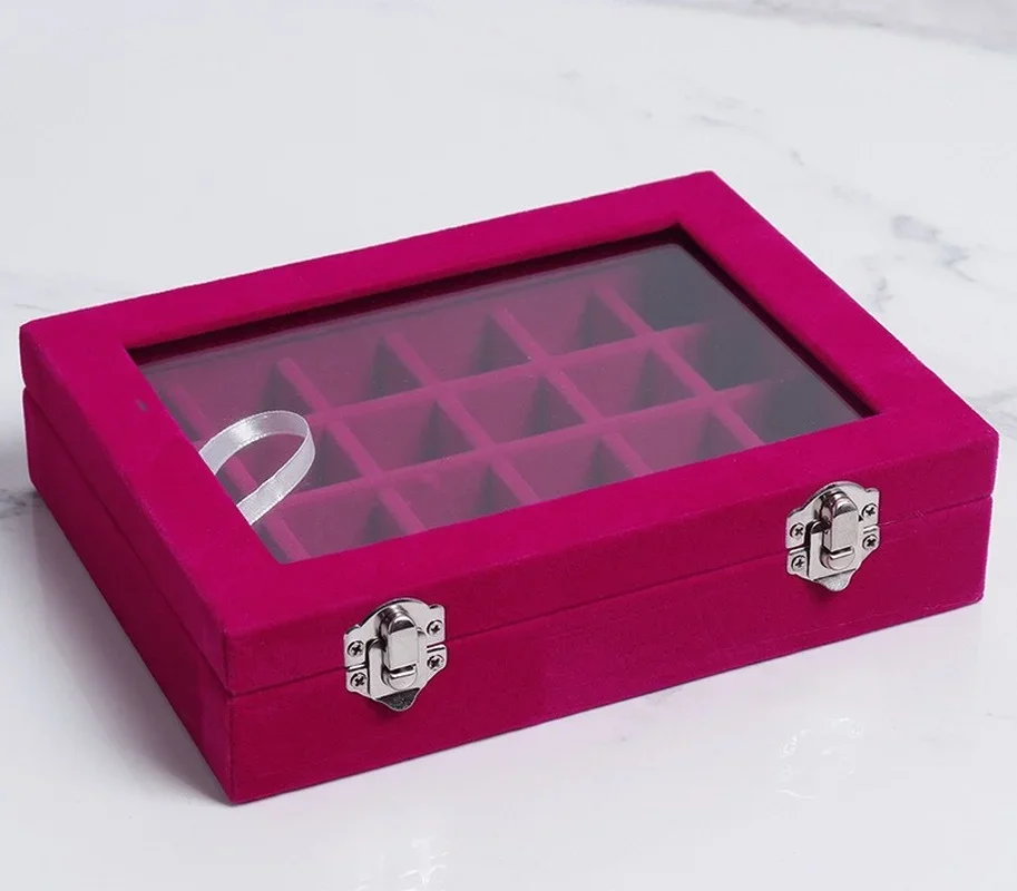 24 Grid Jewelry Earrings Display Box with Lid High-end Nail Art Jewelry Storage Box Earrings Pendant Silver Jewelry Box 2024