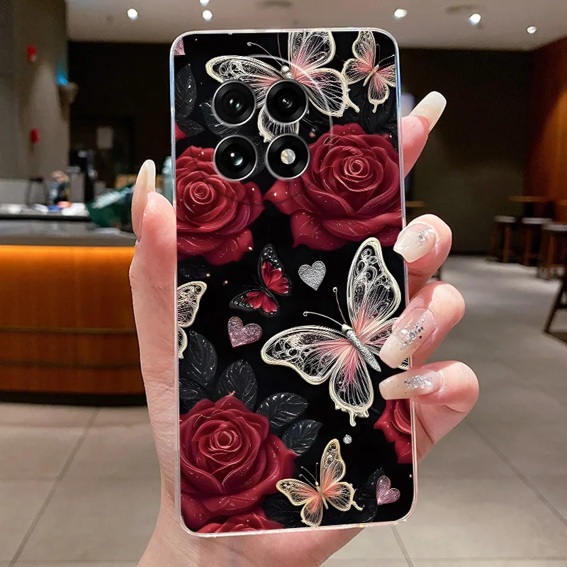 Floral Butterfly Soft Silicone Transparent Phone Case Cover