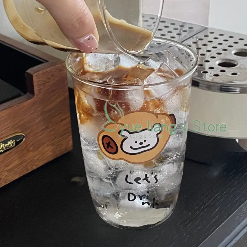 New Cute Puppy Printed Glass Cup Heat-resistant Low-temperature Resistant High Borosilicate Summer Juice Cup, Coffee Cup
