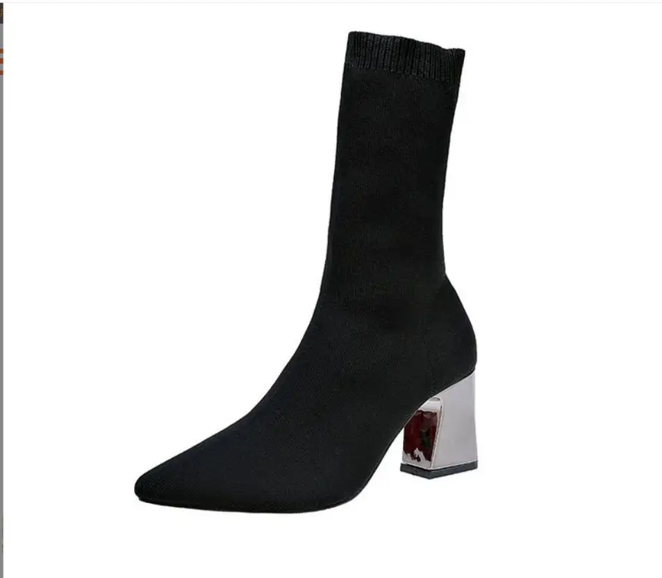 Winter High Heel Winter Boots for Women Cross-strap Ankle Boots Ladies Shoes Elastic ankle boots with wool tube Fashion Boots