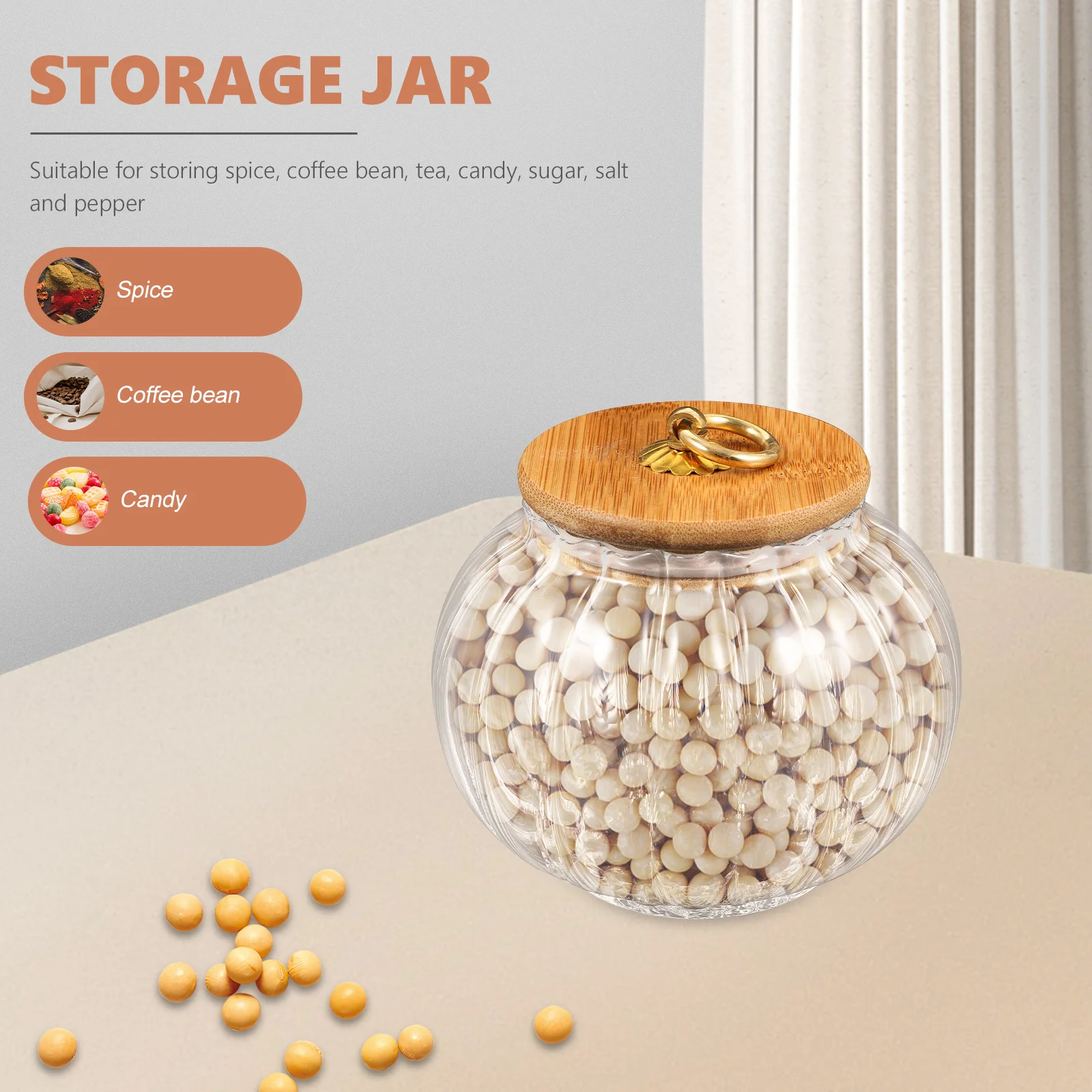 800Ml Pumpkin Shaped Glass Jar Bamboo Lid Grain Storage Container Spice Coffee Tea Candy Salt Pepper Wide Mouth Easy Clean glass storage jar glass storage container