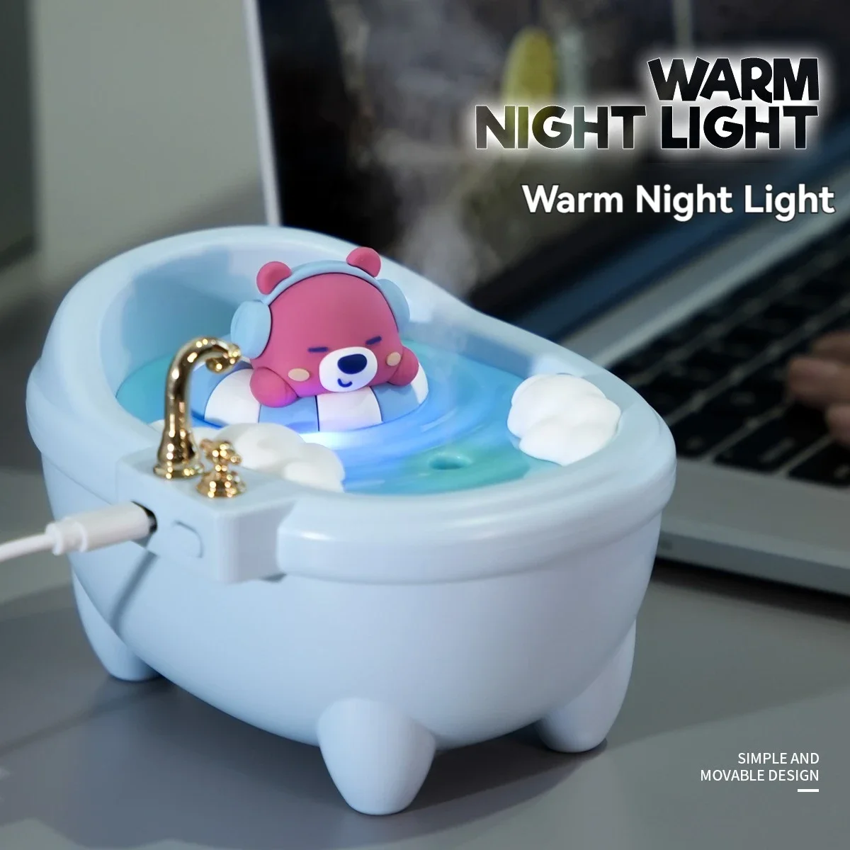 Cute bathtub humidifier seven-color ambient light atomized portable humidifier car hydrator desktop spray humidifier Diffusers 6