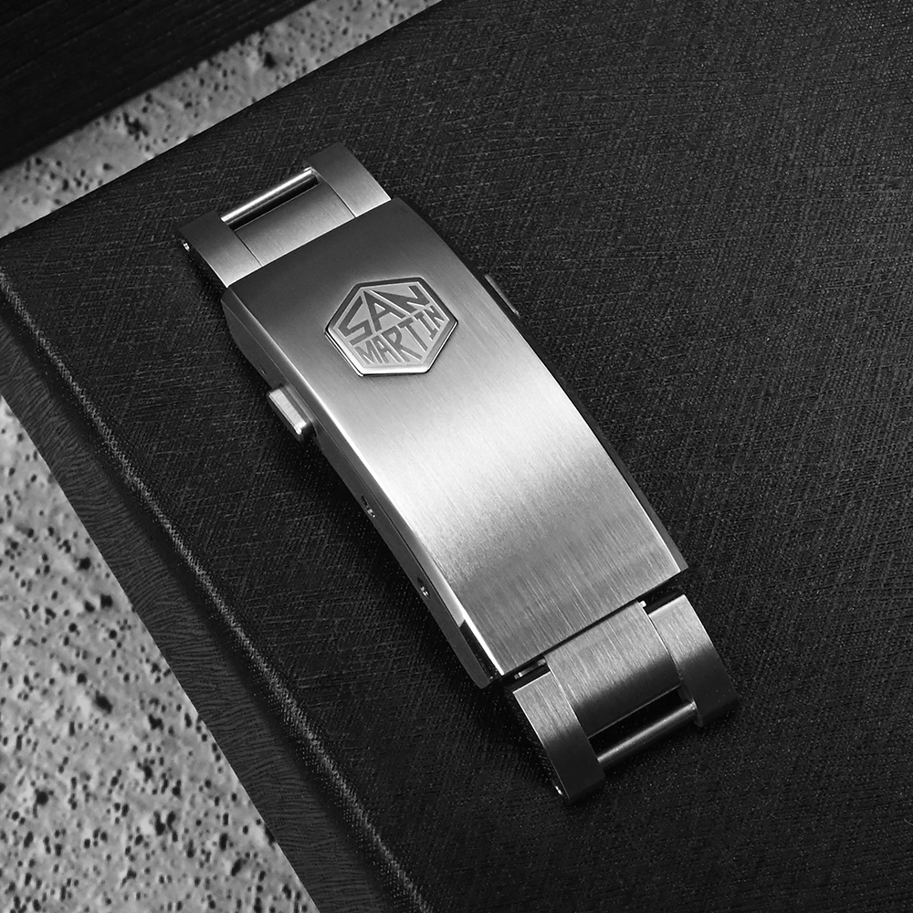 San Martin 16mm New Fly Micro Adjust Clasp Solid 316L Stainless Steel Folding For 3-Link Watch Bracelet Buckle Quality BK1642