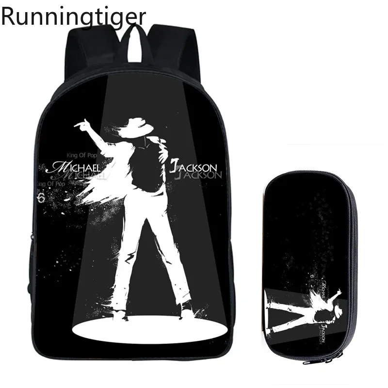 Student Backpacks DIY Michael Jackson Printing Children School Bags for Boys Men Book Bag 2PC Set with Pencil Case Harajuku Bag