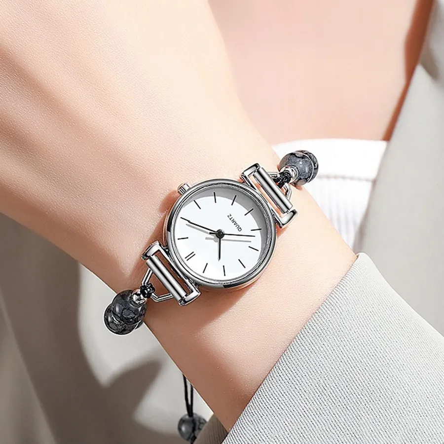 Women Watches Pearl Bracelet Ladies Fashion Quartz Watch Simple Scale Light-luxury Folding Clock Casual Female Chain Wristwatch