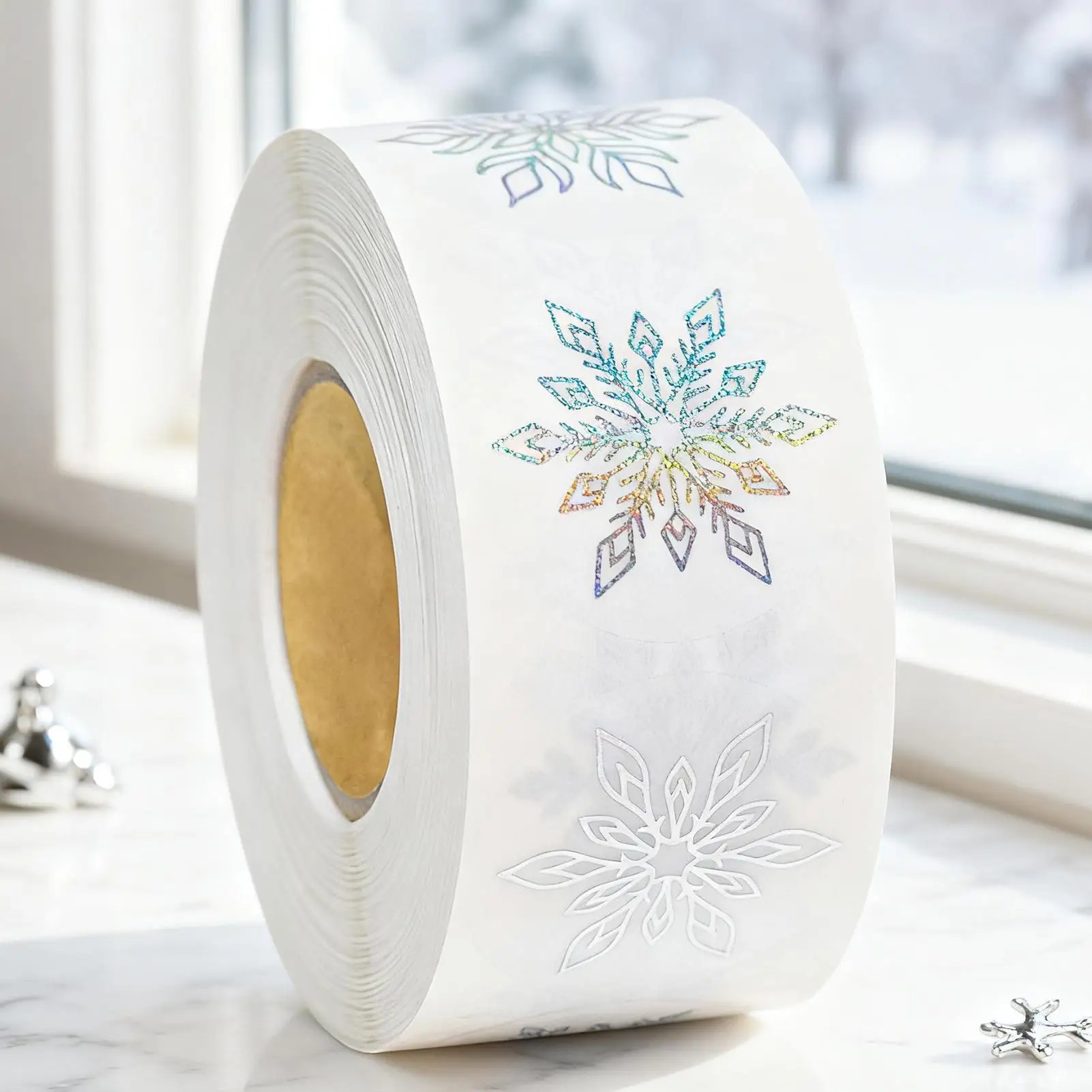 Snowflake Stickers 500 Pieces Glitter Round Christmas Labels Winter Holiday Envelope Scrapbook Seal for Journal Greeting Cards