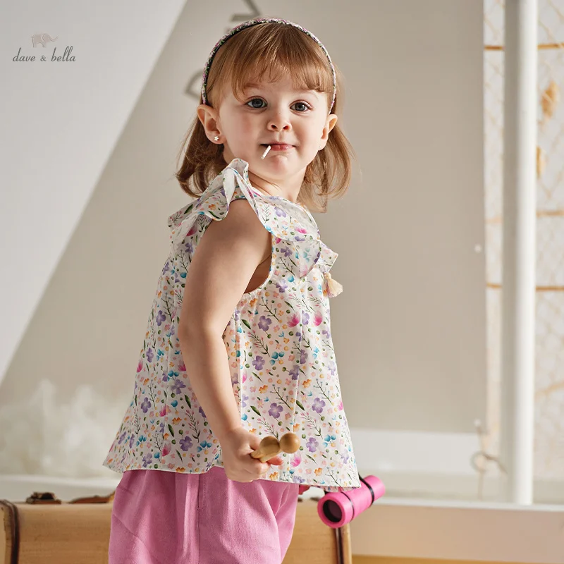 

Dave Bella 2024 New Summer Children Girls Baby Two-Piece Floral Print Shorts Set Flying Sleeves Sweet Lovely Casual DB2240829