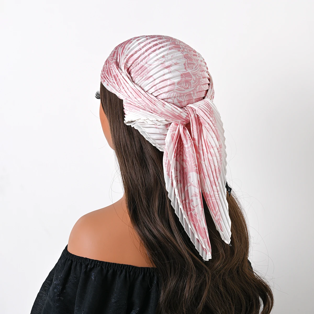 New Bohemian Style Floral Print Square Pleated Silk Scarf Women’s Satin Head Flower Design Sun protection Scarves Bandana Hijab