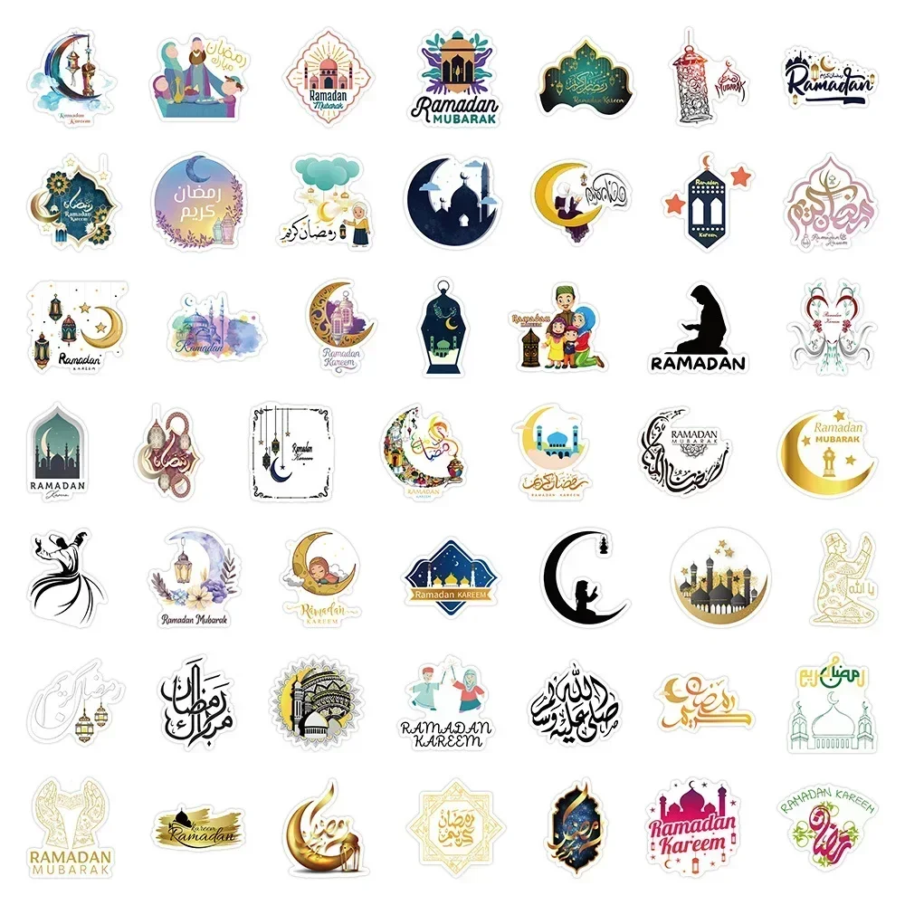 10Pcs Crescent Moon Festival Eid Mubarak Packaging Sealing Sticker Candy Bag Gift Box Labels for Kids Party Decor Supplies
