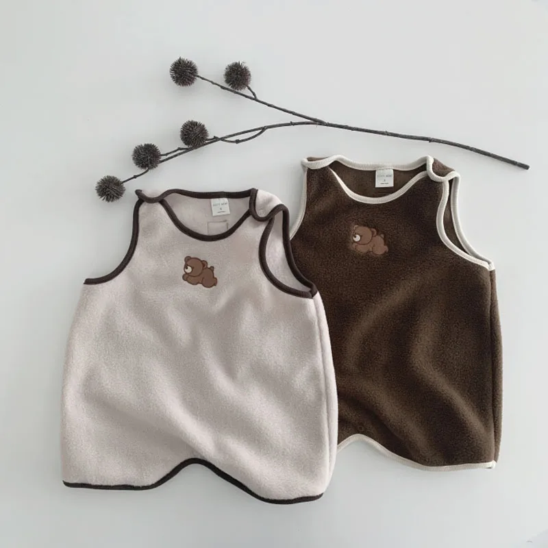 

2022 Baby Boys Vest Spring Autumn Plus Velvet Cartoon Warm Bear Vest Multi-purpose Home Sleeping Bag Baby Girl Clothes