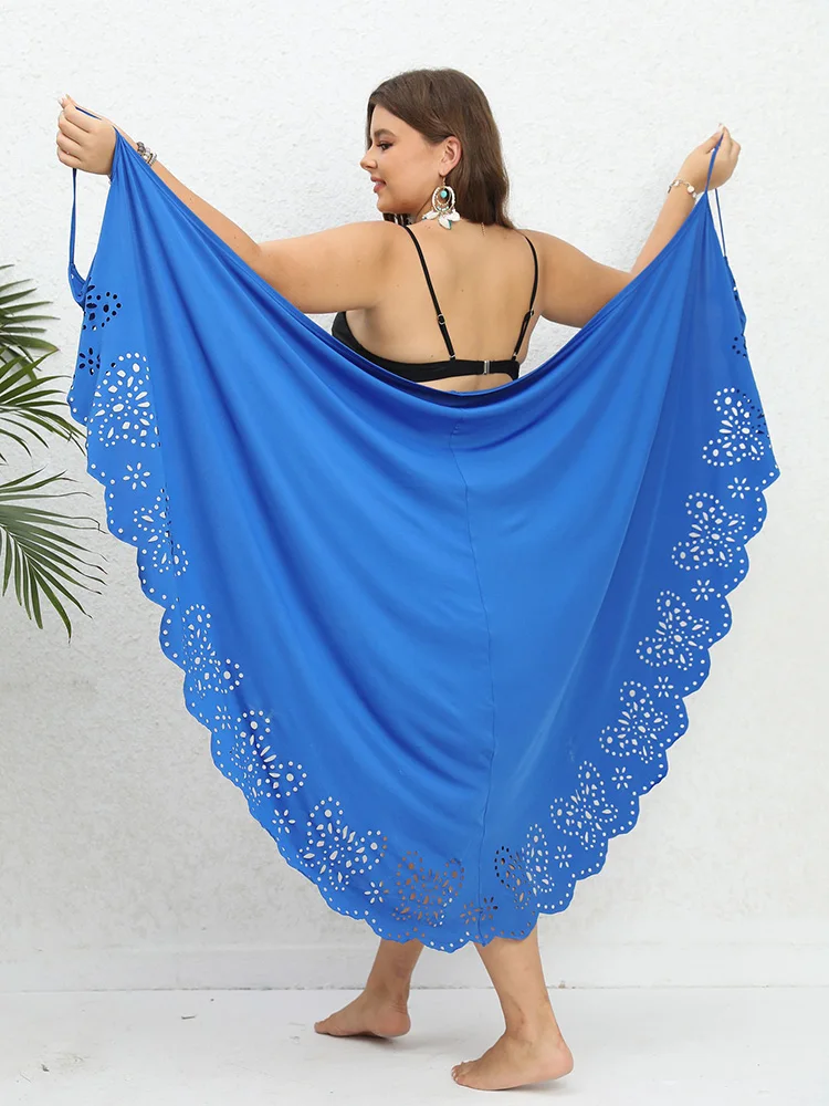 GIBSIE Plus Size Scallop Trim Sun Protection Bikini Cover Up Women Sexy One Piece Wrap Beach Dress Female Bathing Suit Beachwear 2
