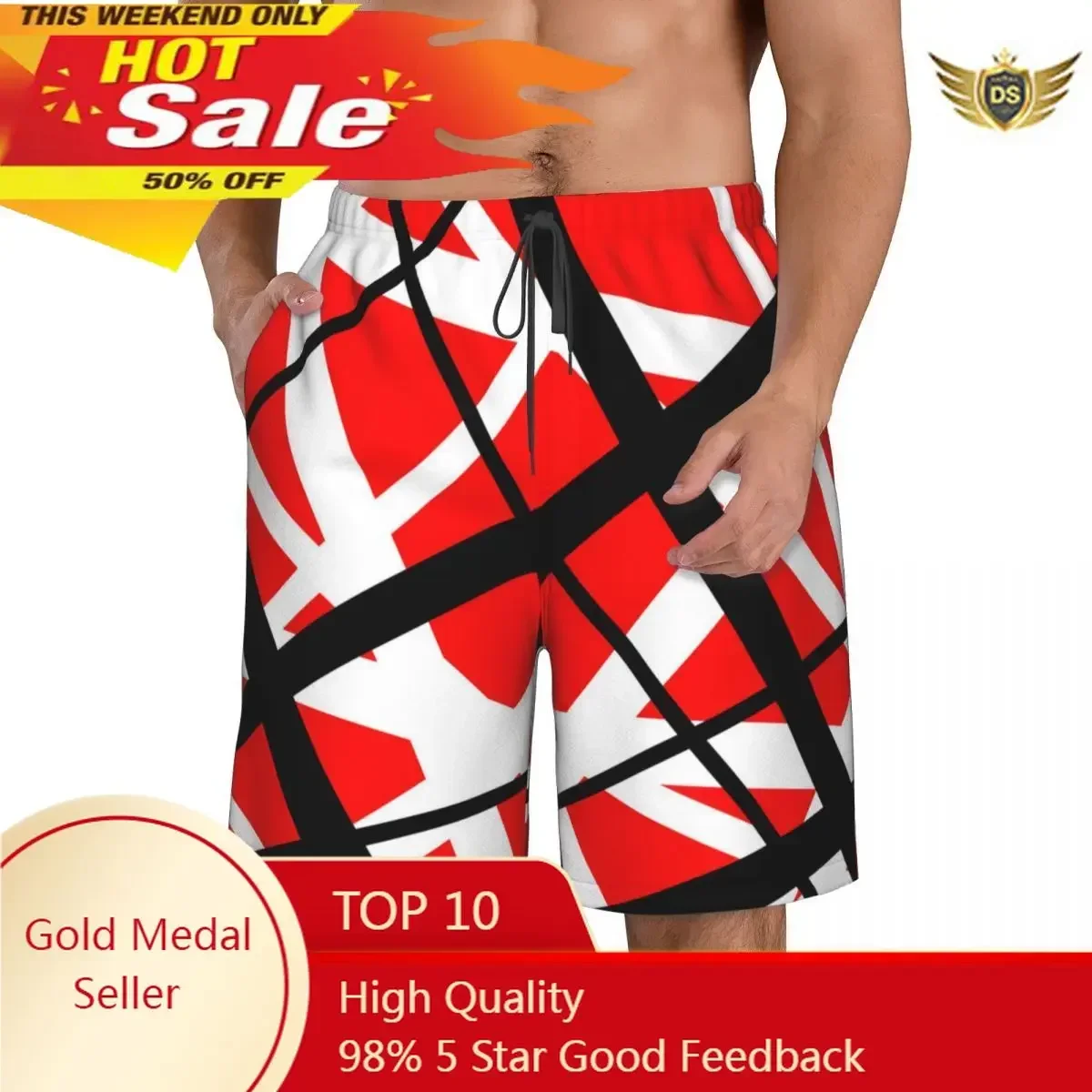 Quick Dry Summer Mens Beach Board Shorts Briefs For Man Swim Trunks Swimming Shorts Beachwear Lines Chaotic Van Halen Board