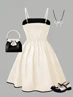 Tenue d'été pour filles; robe d'été à nœud pour enfants; robe moyenne et grande pour filles pour fêtes, plein air, voyages 5