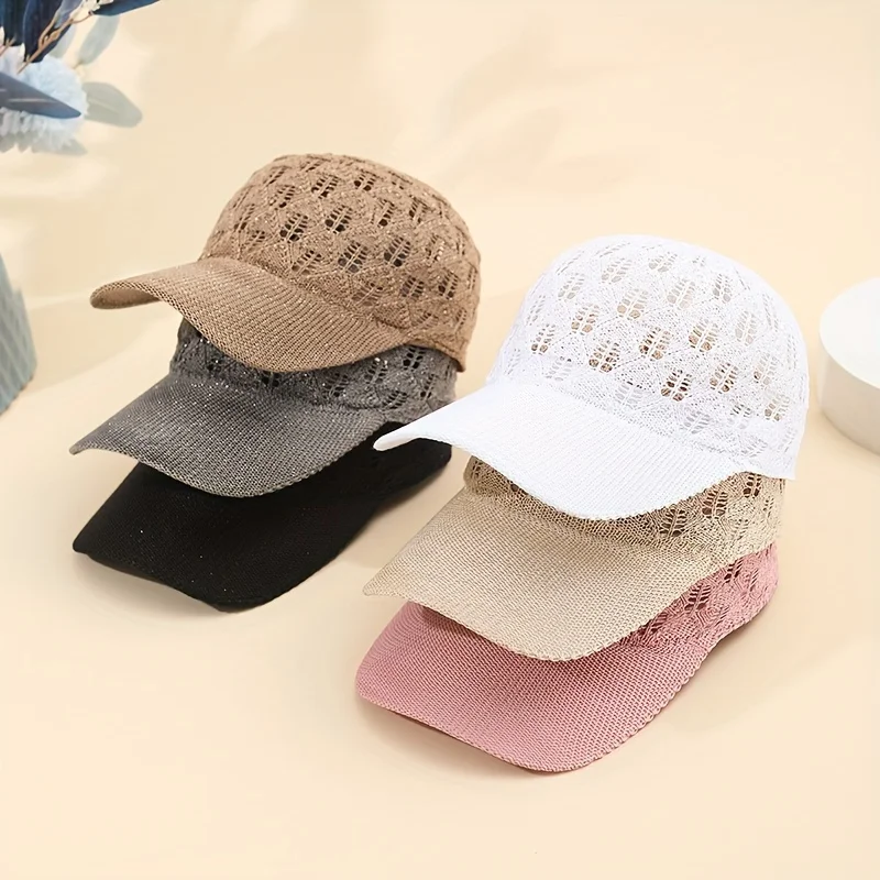 Atmungsaktive Mesh-Baseballkappe für Damen – Verstellbarer, leichter, stilvoller Sonnenhut mit durchbrochenem Design – Detail 1
