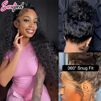 360 Drawstring Sung Hd Lace Wig Kinky Curly Human Hair Wig 250% Invisi Strap Glueless Pre Plucked Full Water Deep Wigs For Women