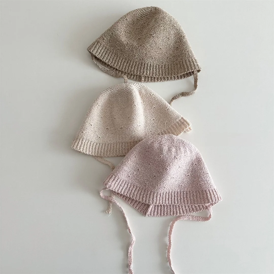 4-6Y 여름 어린이 태양 모자 솔리드 컬러 통기성 메쉬 비니(턱 스트랩 포함) 소녀용 야외 캐주얼 태양 보호 모자