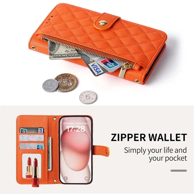 Elegant Leather Crossbody Wallet and Card Holder with Protective Phone Case and Lanyard