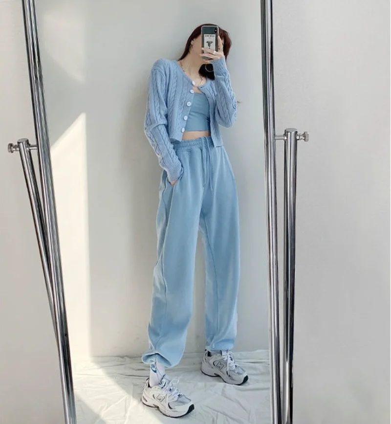 Clothing Blue Trousers Woman Drawstring Womens Pants Jogging Joggers Fitness Elastic Waist Sweatpants with Pockets Sports G 90s sports hoodie sweatpants set men s 2 piece track suit set with hooded sweatshirt elastic waist pants for casual for jogging